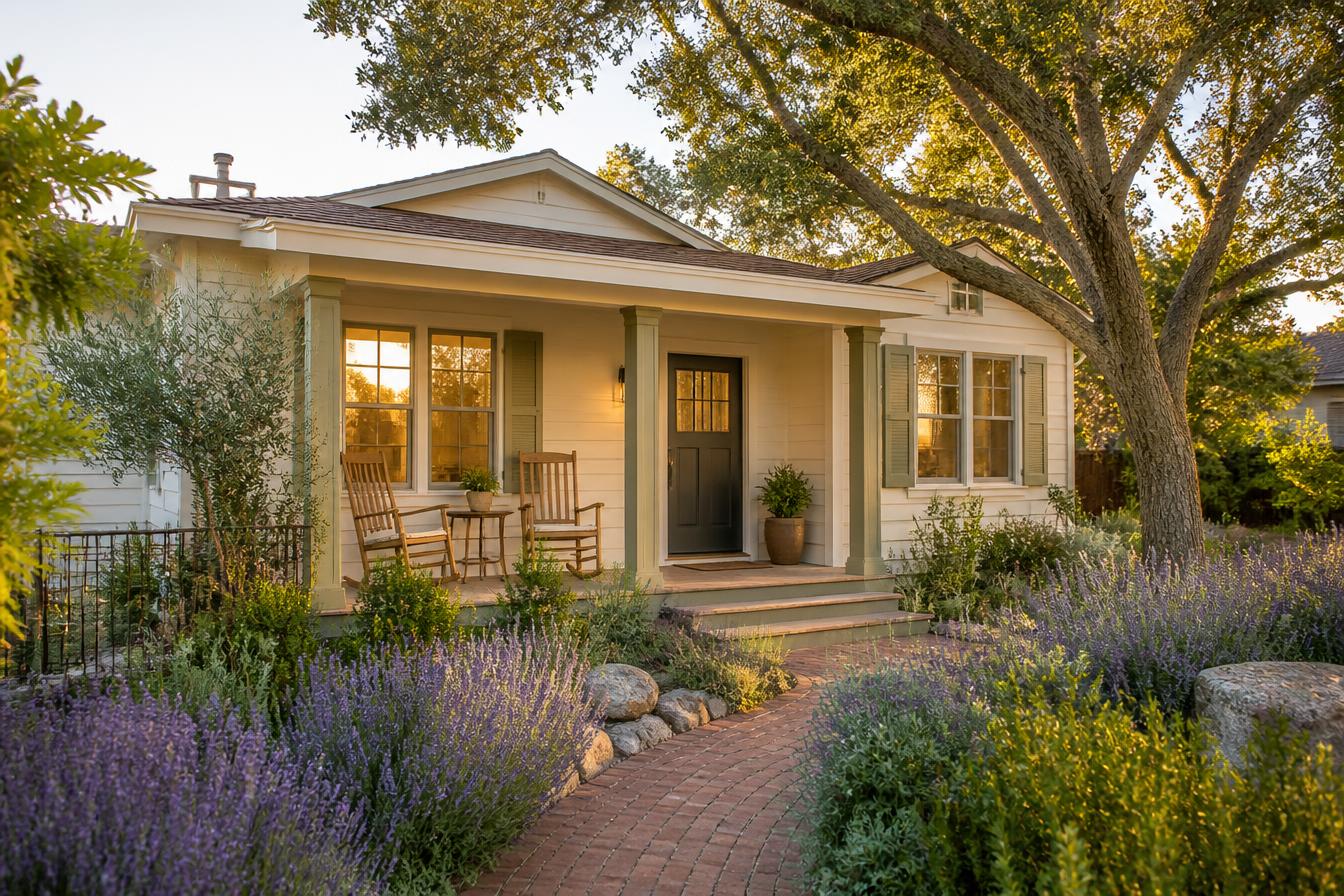 Warm, welcoming exterior of RLG Manor residential home with garden and front porch